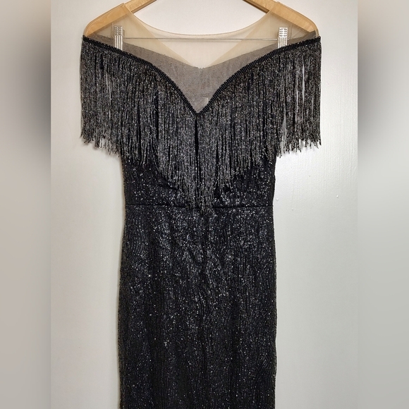 Source Unknown Dresses & Skirts - Elegant Black Fringe Sequined Mermaid Dress
